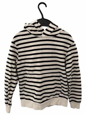H&M Black and Cream Striped Hooded Pullover - Kids size 6/7